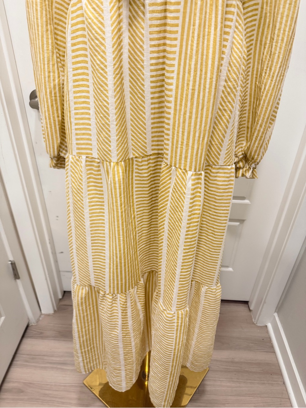 Polagram Yellow and White Striped Tiered Maxi Dress with Tassel Tie - Picture 5 of 8